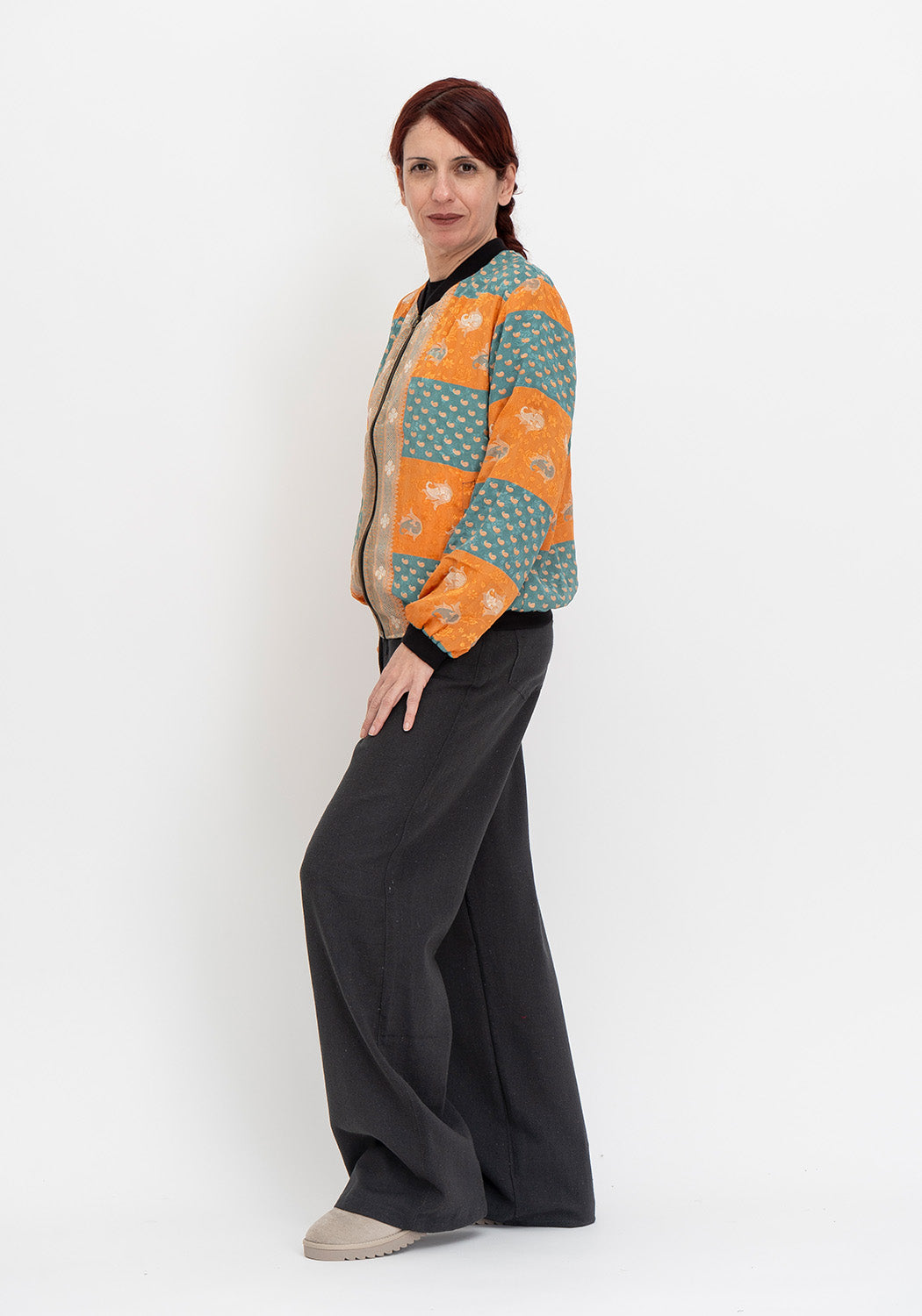 Sonnenuntergang Mosaik – Wendejacke aus Upcycling Sari