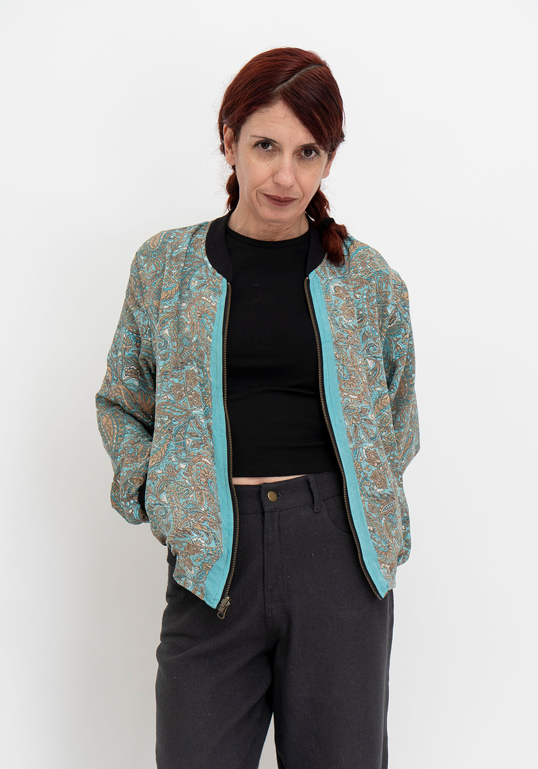 Sonnenuntergang Mosaik – Wendejacke aus Upcycling Sari