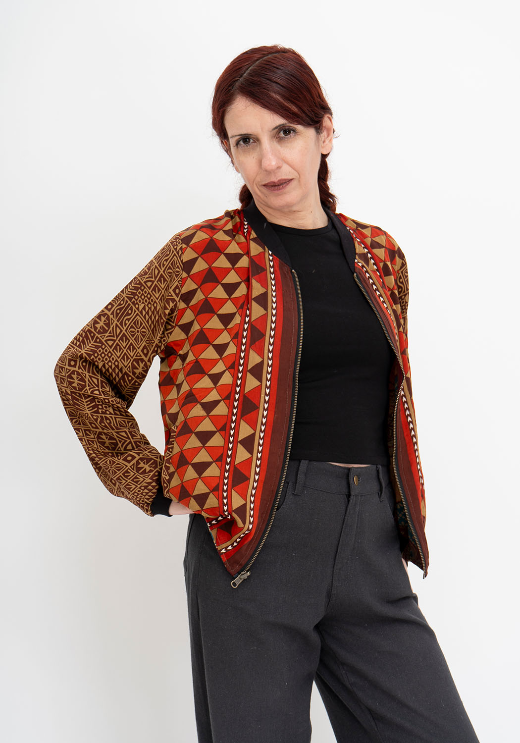 Nomaden Geometrie – Wendejacke aus Vintage Sari