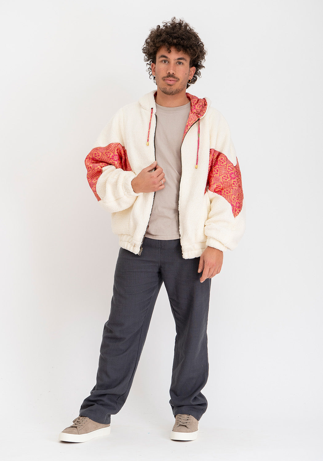 Pinkes Mosaik – Wende-Teddyjacke mit Kapuze, Unikat