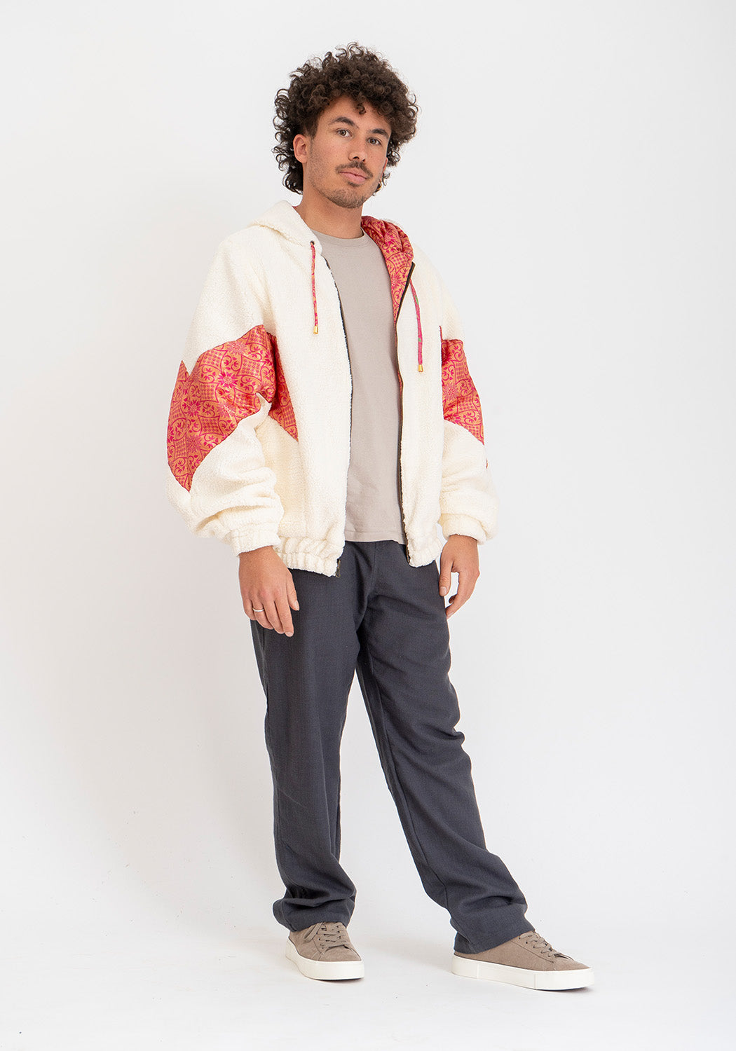 Pinkes Mosaik – Wende-Teddyjacke mit Kapuze, Unikat