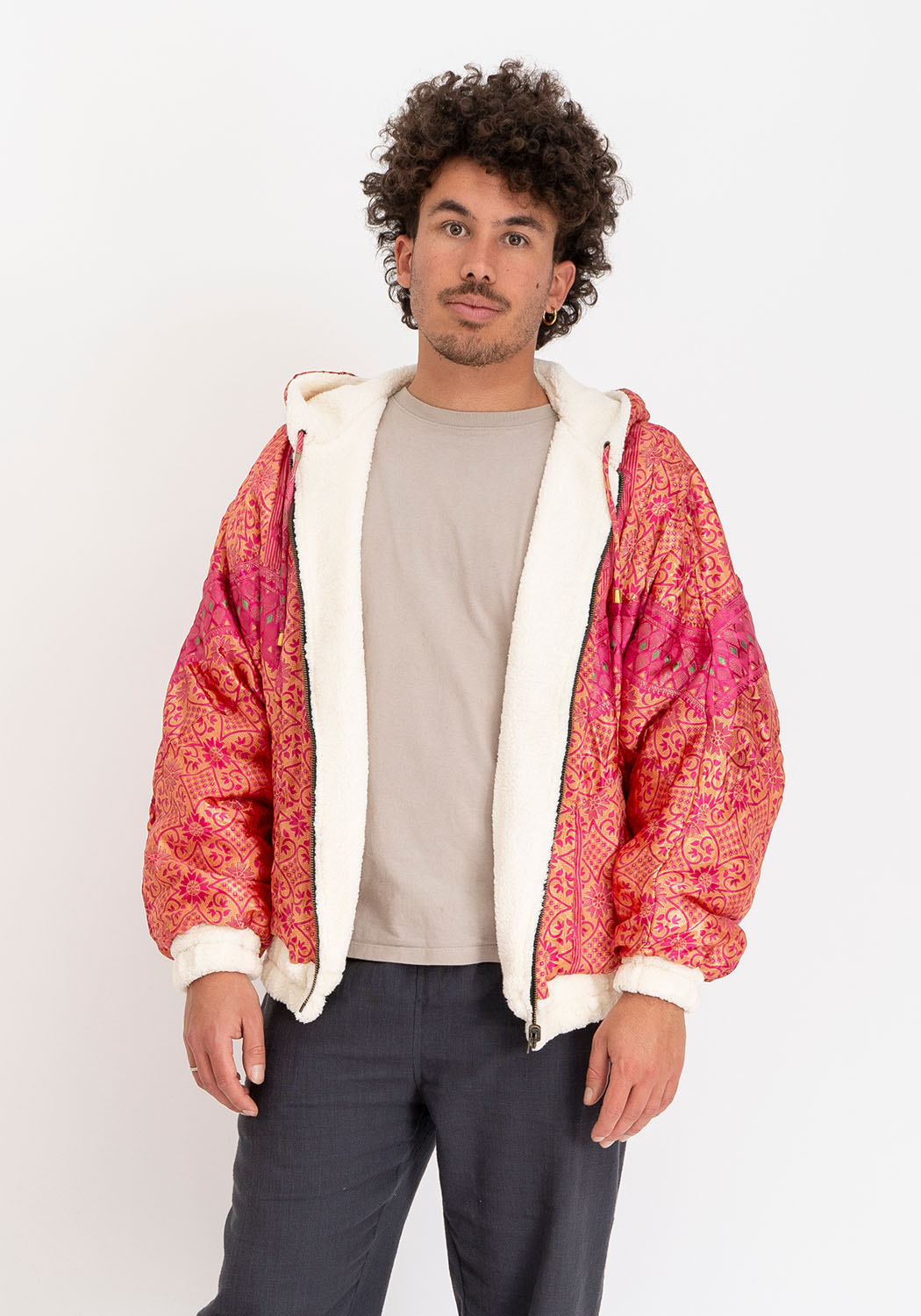 Pinkes Mosaik – Wende-Teddyjacke mit Kapuze, Unikat