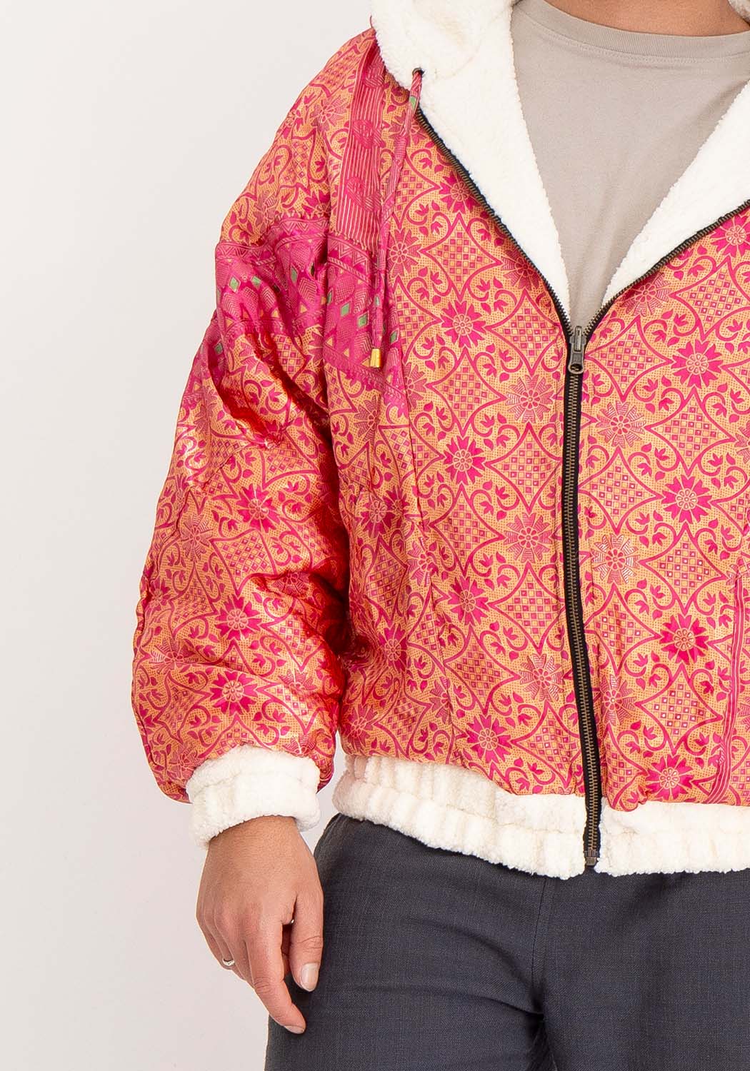 Pinkes Mosaik – Wende-Teddyjacke mit Kapuze, Unikat