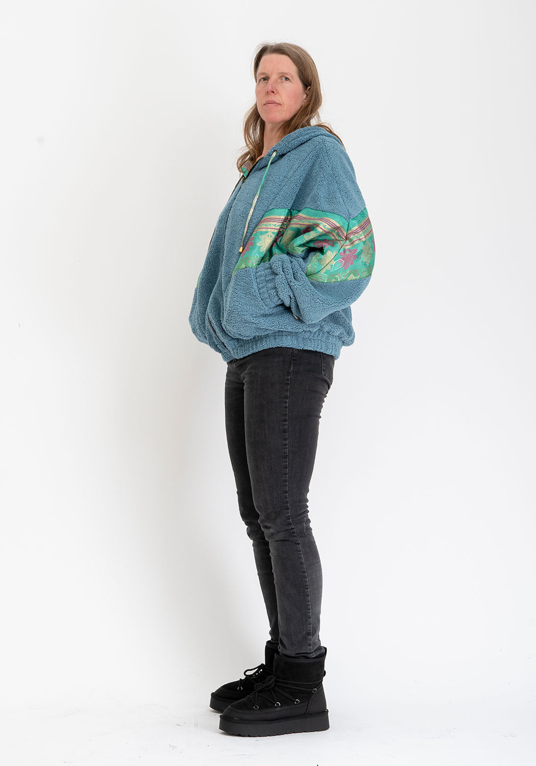 Blaue Teddy Oversize Wendejacke – Mint Floral Sari