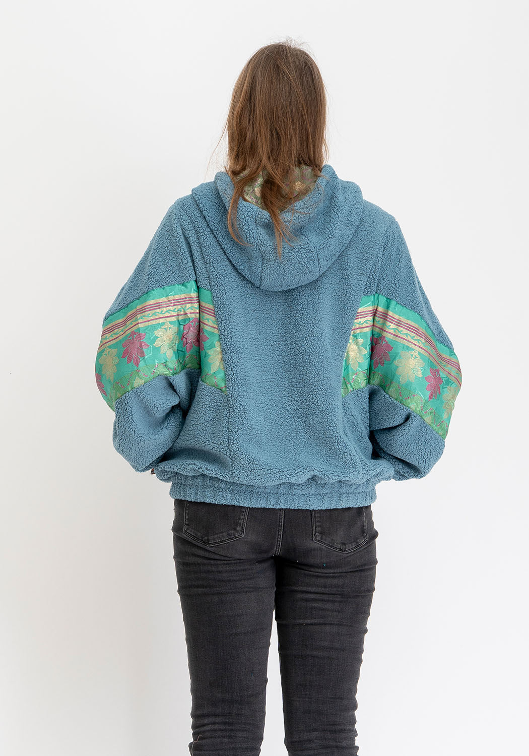 Blaue Teddy Oversize Wendejacke – Mint Floral Sari