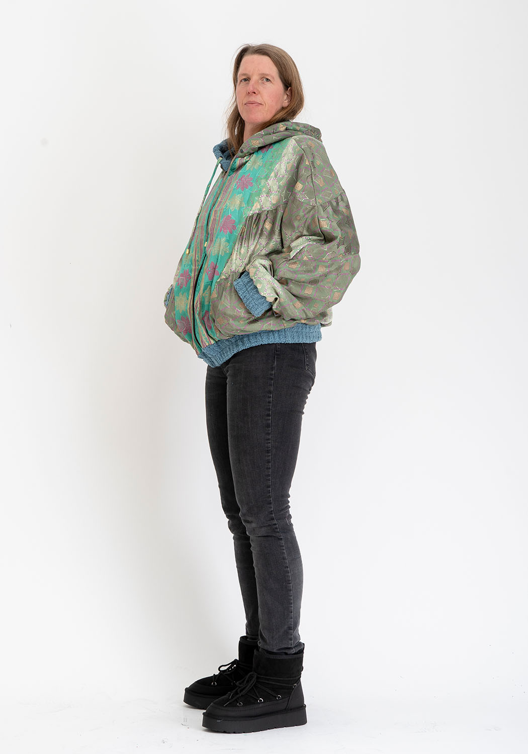 Blaue Teddy Oversize Wendejacke – Mint Floral Sari