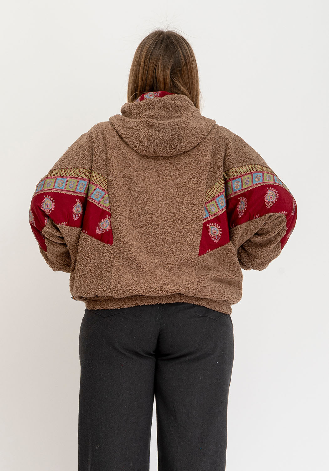 Camel Teddy Wendbare Oversize Jacke mit Sari Kontrast