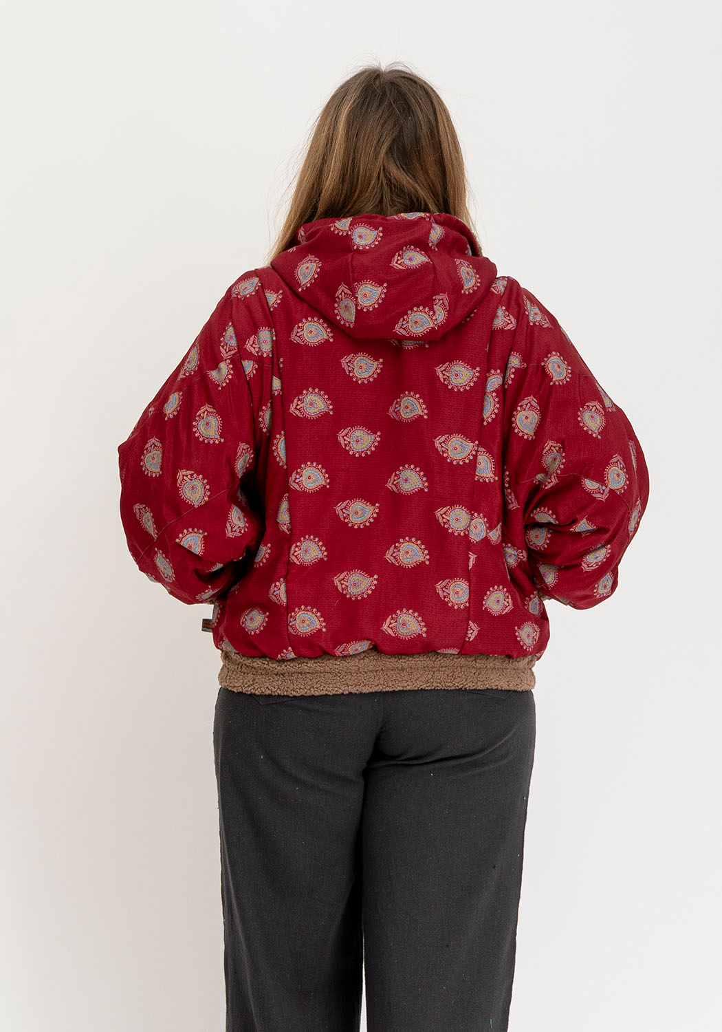 Camel Teddy Wendbare Oversize Jacke mit Sari Kontrast