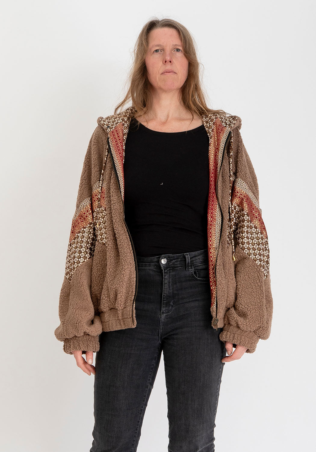 Camel Wendbare Teddyjacke mit Ausdrucksstarkem Sari