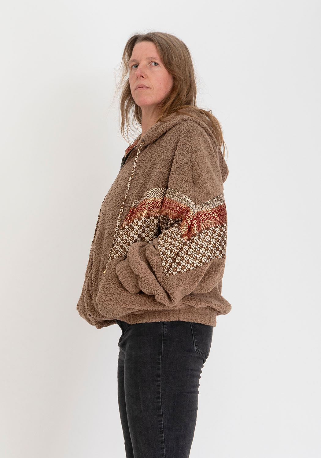 Camel Wendbare Teddyjacke mit Ausdrucksstarkem Sari