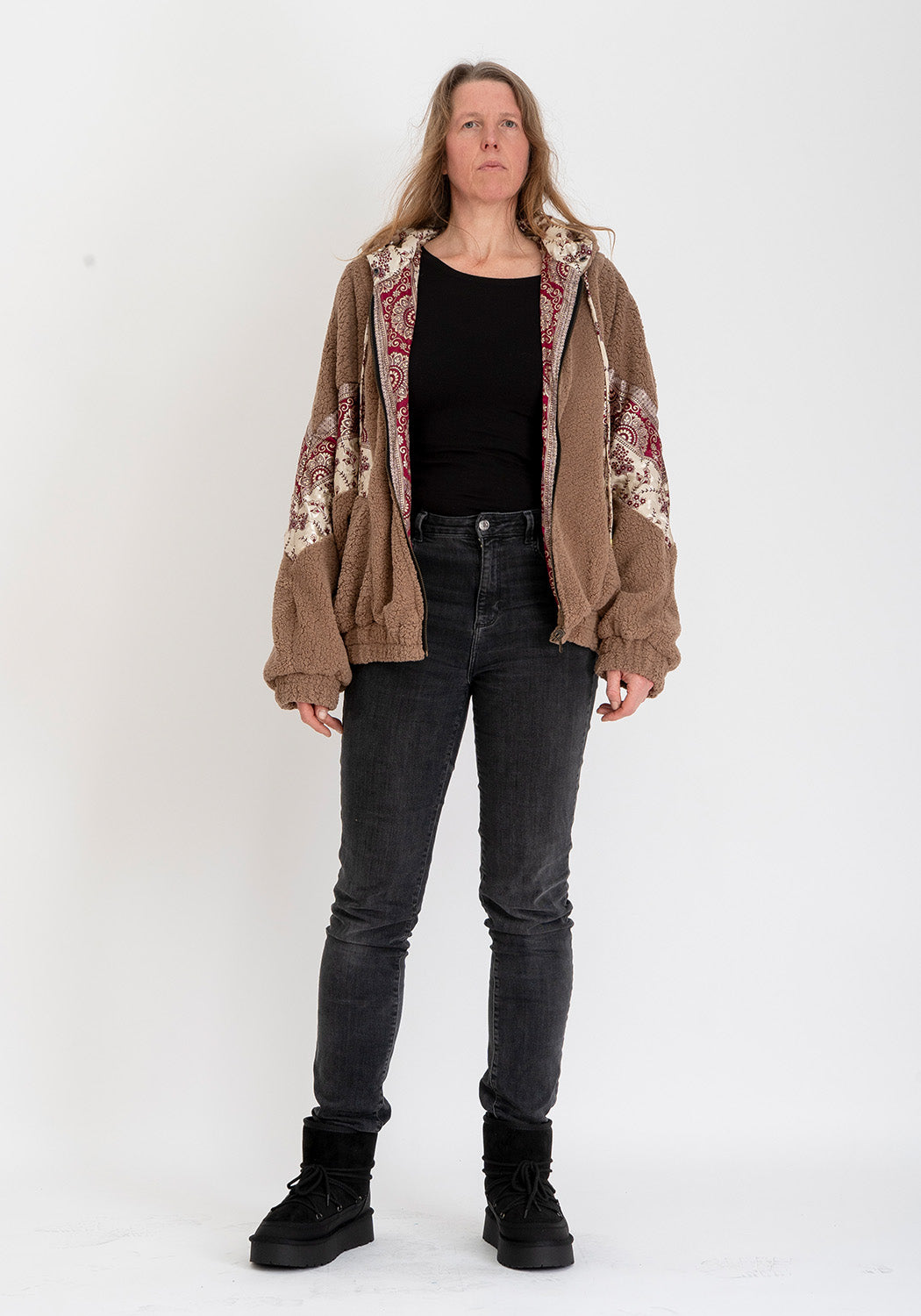 Oversize Wendbare Teddyjacke in Camel