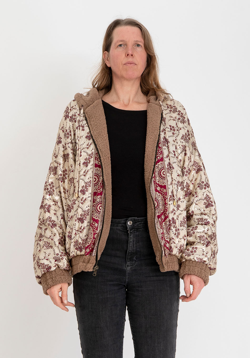 Oversize Wendbare Teddyjacke in Camel