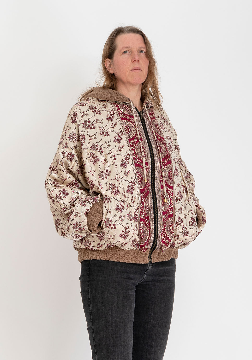 Oversize Wendbare Teddyjacke in Camel