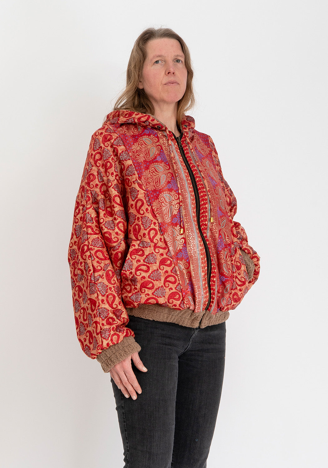 Wendbare Oversize Teddyjacke in Camel