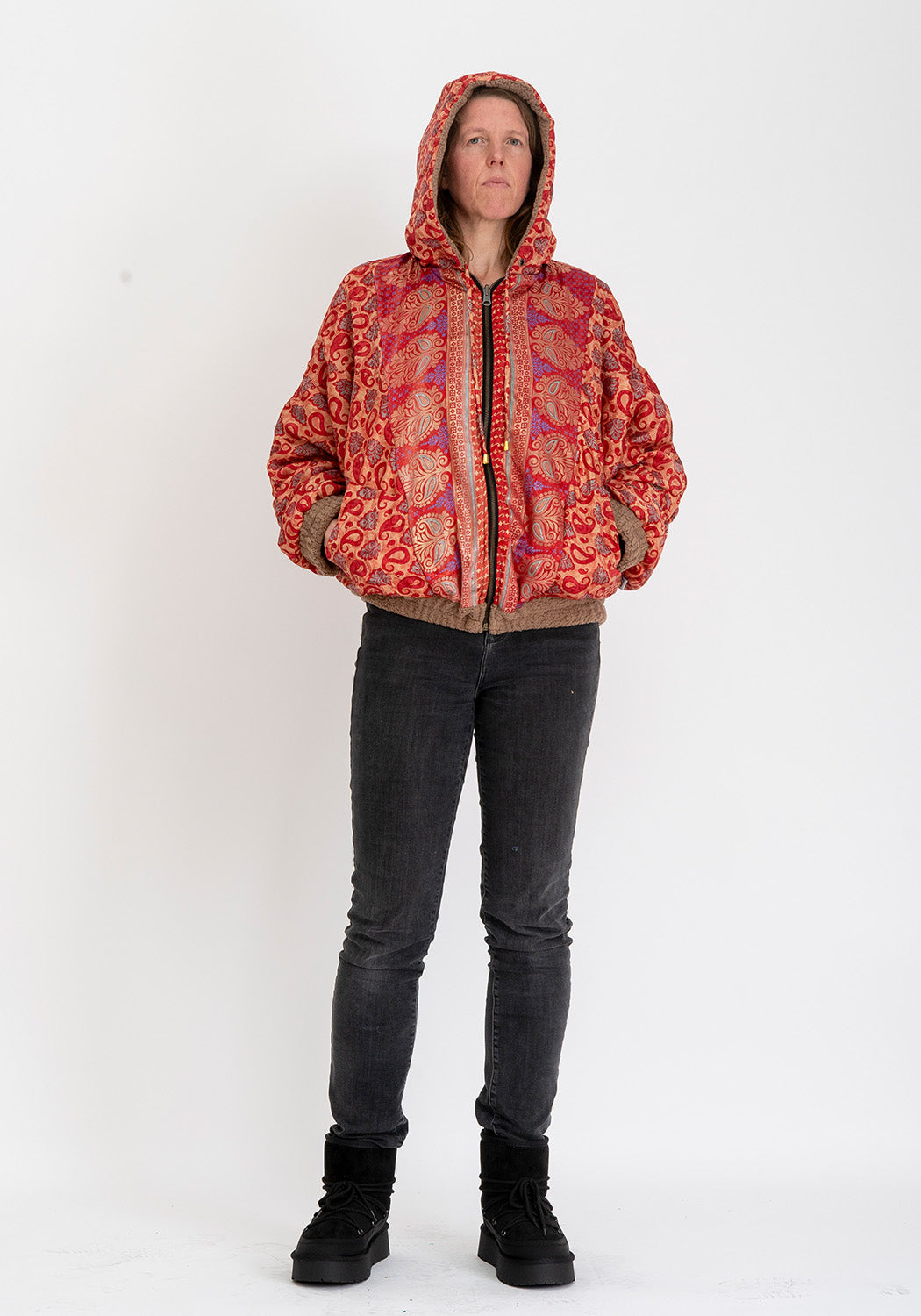 Wendbare Oversize Teddyjacke in Camel