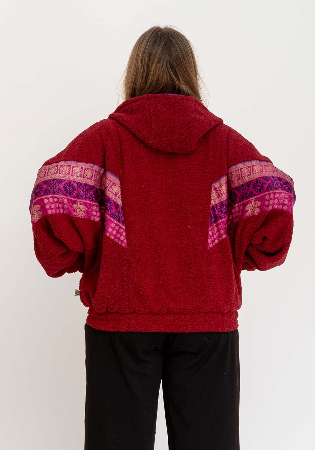 Dunkelrote Oversize Teddyjacke im Wendestil