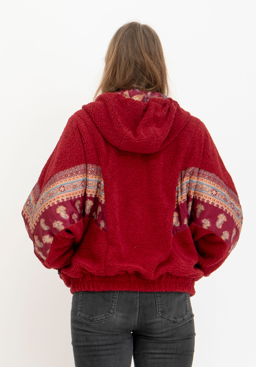 Wendbare dunkelrote Teddyjacke mit Kapuze