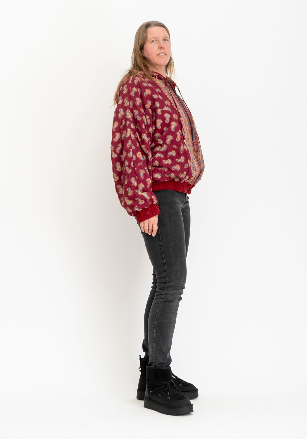 Wendbare dunkelrote Teddyjacke mit Kapuze