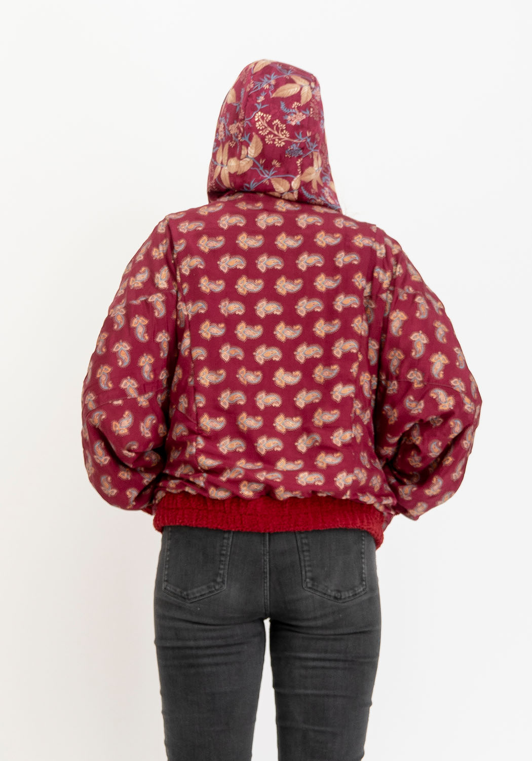 Wendbare dunkelrote Teddyjacke mit Kapuze