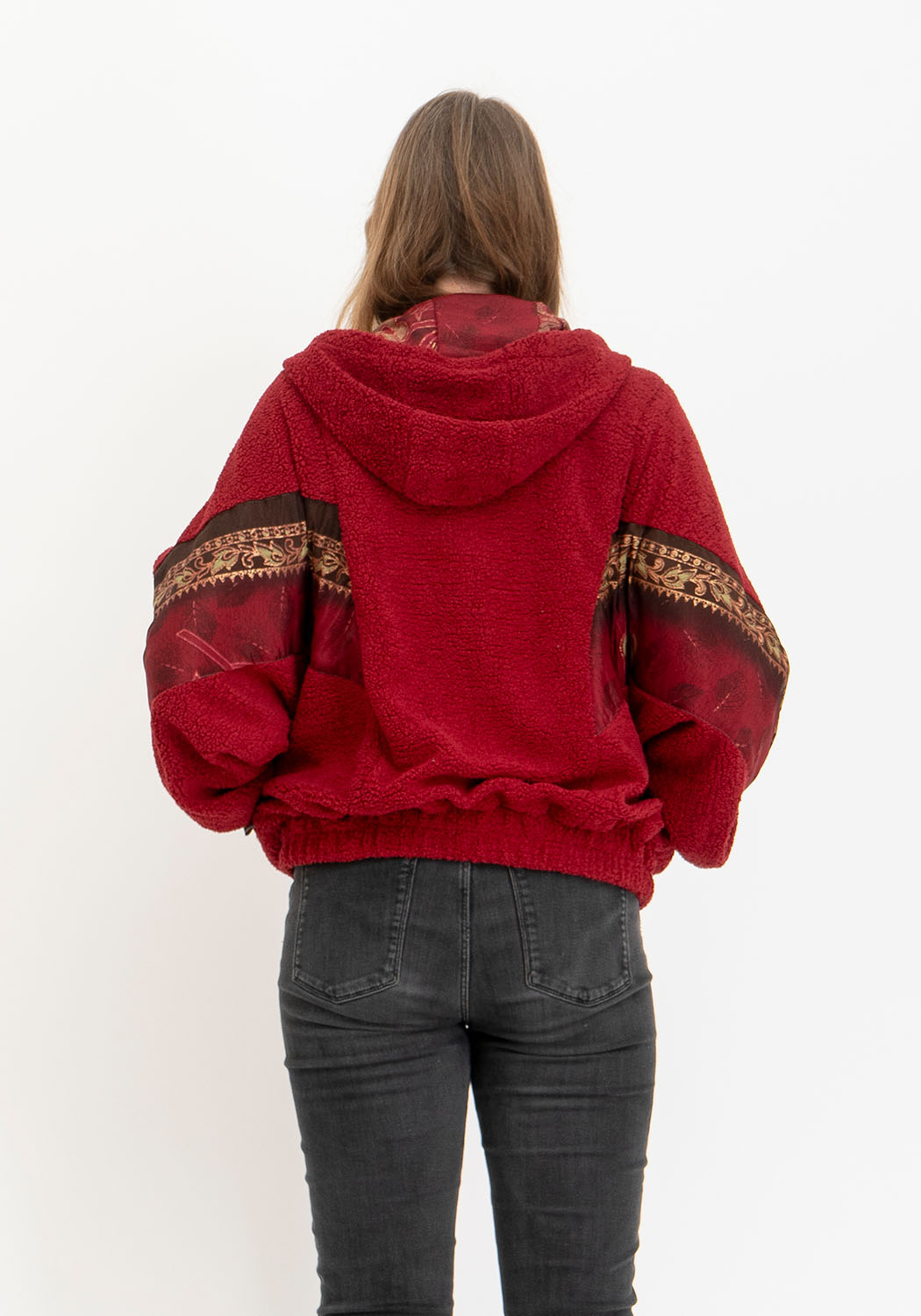 Dunkelrote Teddyjacke wendbar mit Oversize-Passform