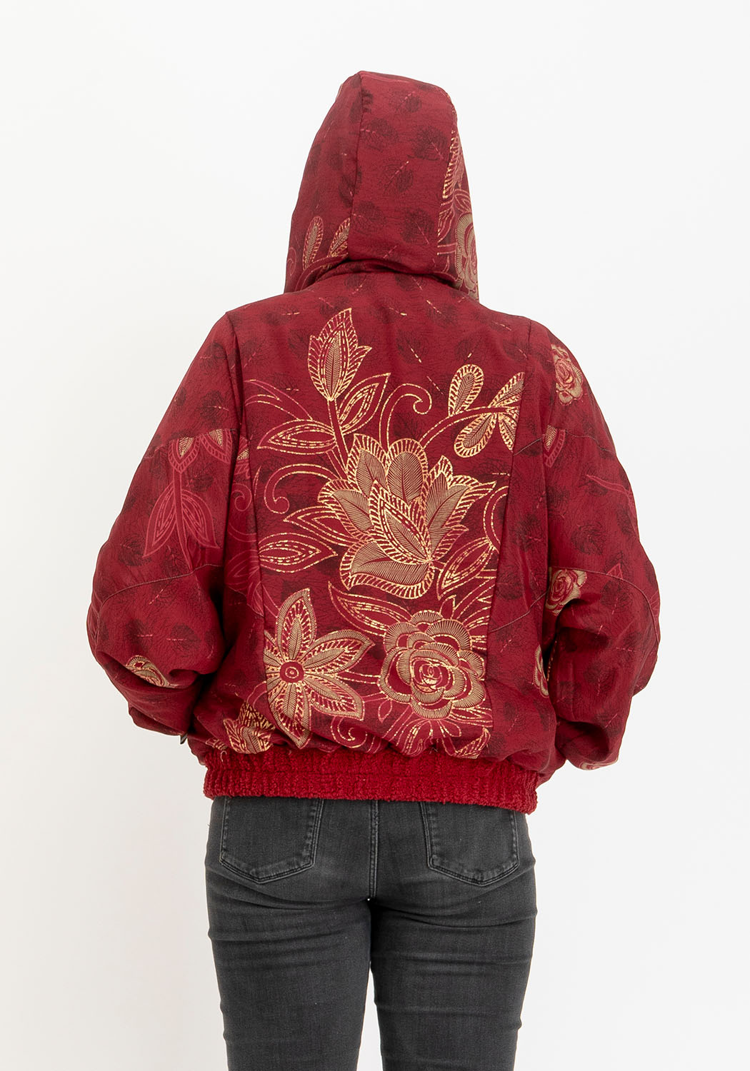 Dunkelrote Teddyjacke wendbar mit Oversize-Passform