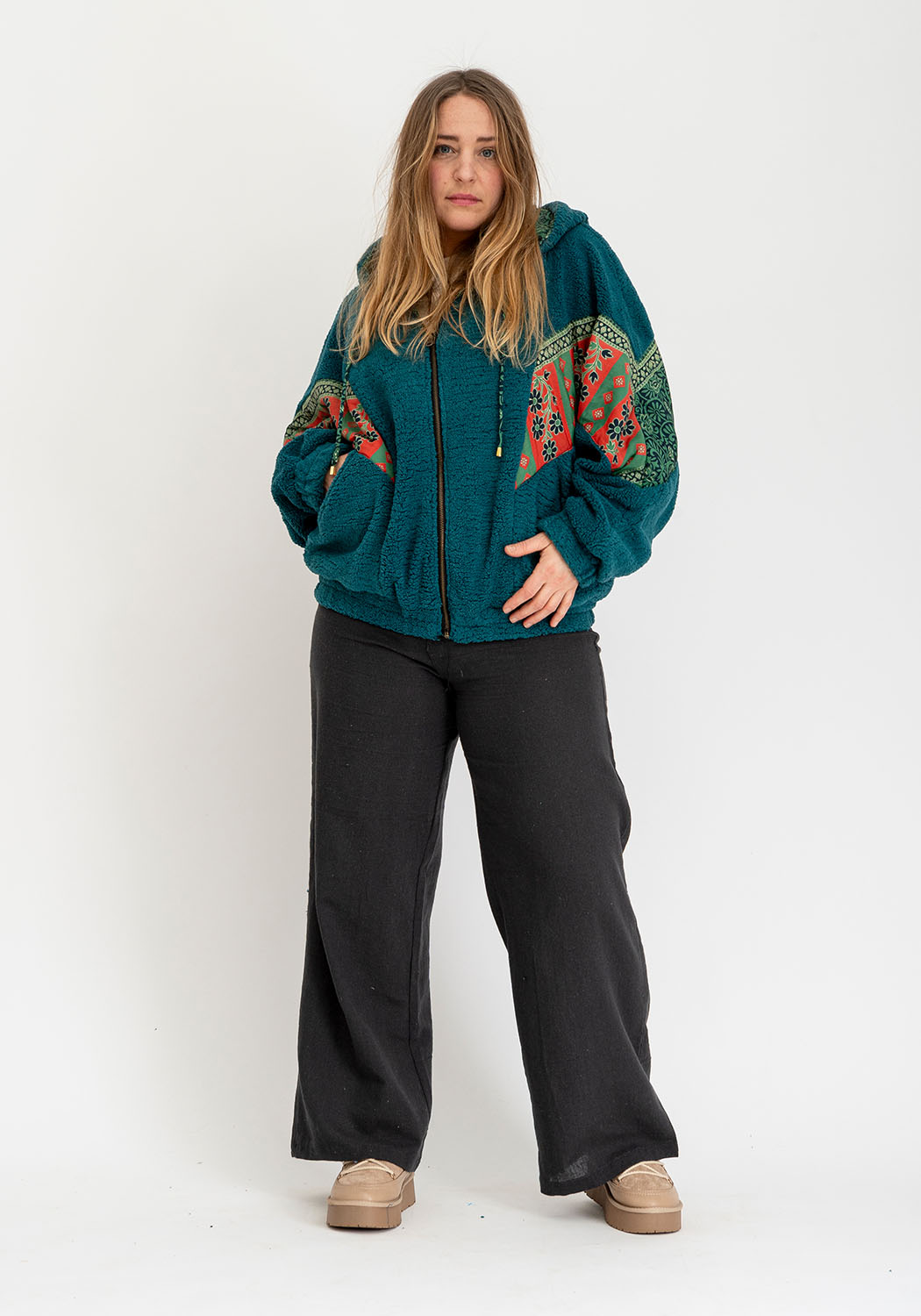 Petrol Teddy Oversize Jacke mit Zweiseitigem Design
