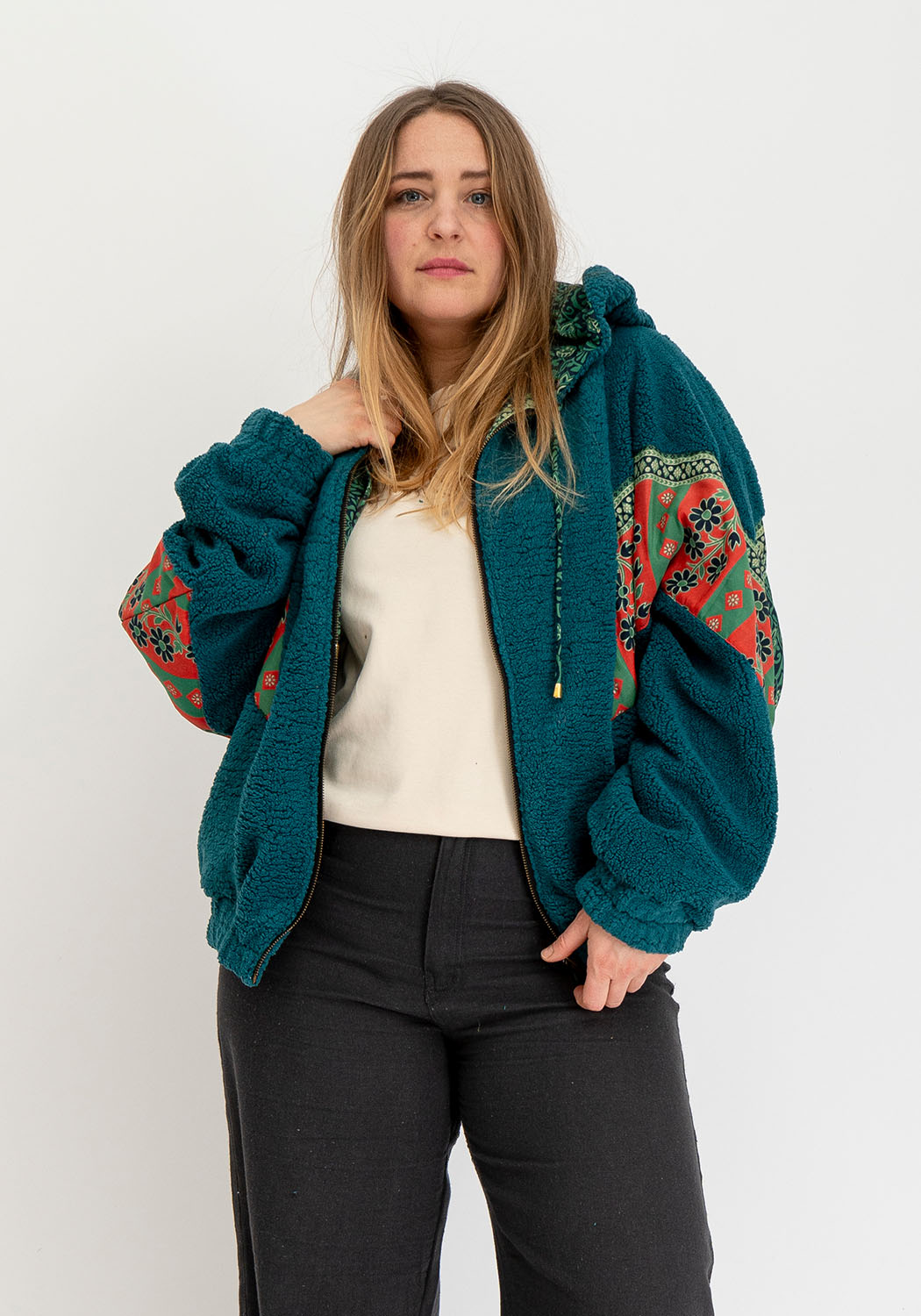 Petrol Teddy Oversize Jacke mit Zweiseitigem Design