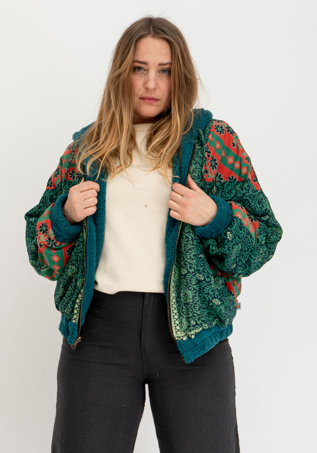 Petrol Teddy Oversize Jacke mit Zweiseitigem Design