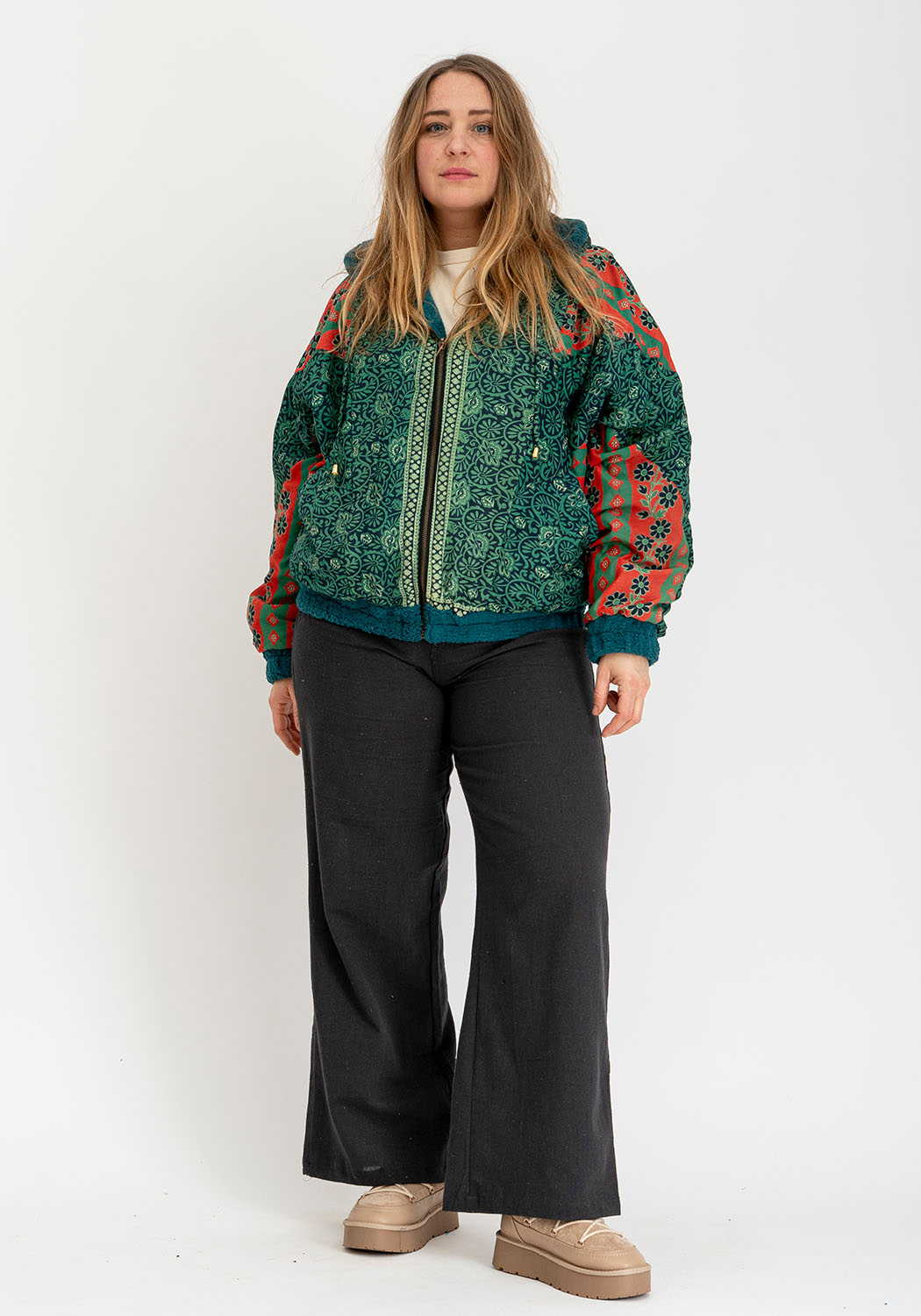 Petrol Teddy Oversize Jacke mit Zweiseitigem Design