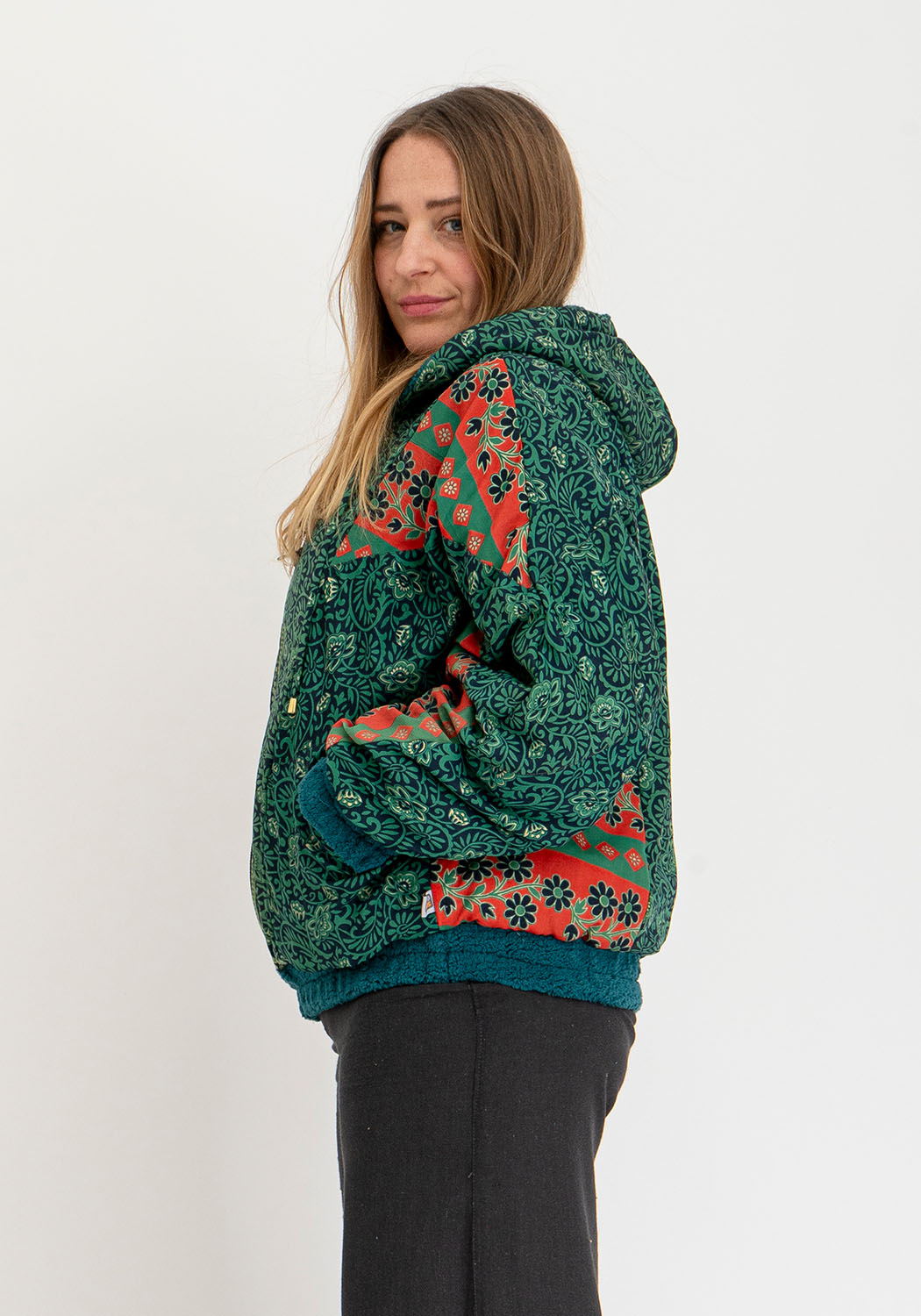 Petrol Teddy Oversize Jacke mit Zweiseitigem Design
