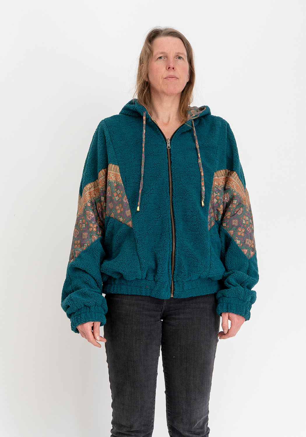 Wendbare Oversize Teddyjacke mit Petrol-Ton