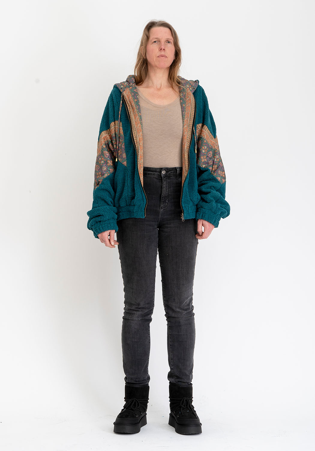 Wendbare Oversize Teddyjacke mit Petrol-Ton