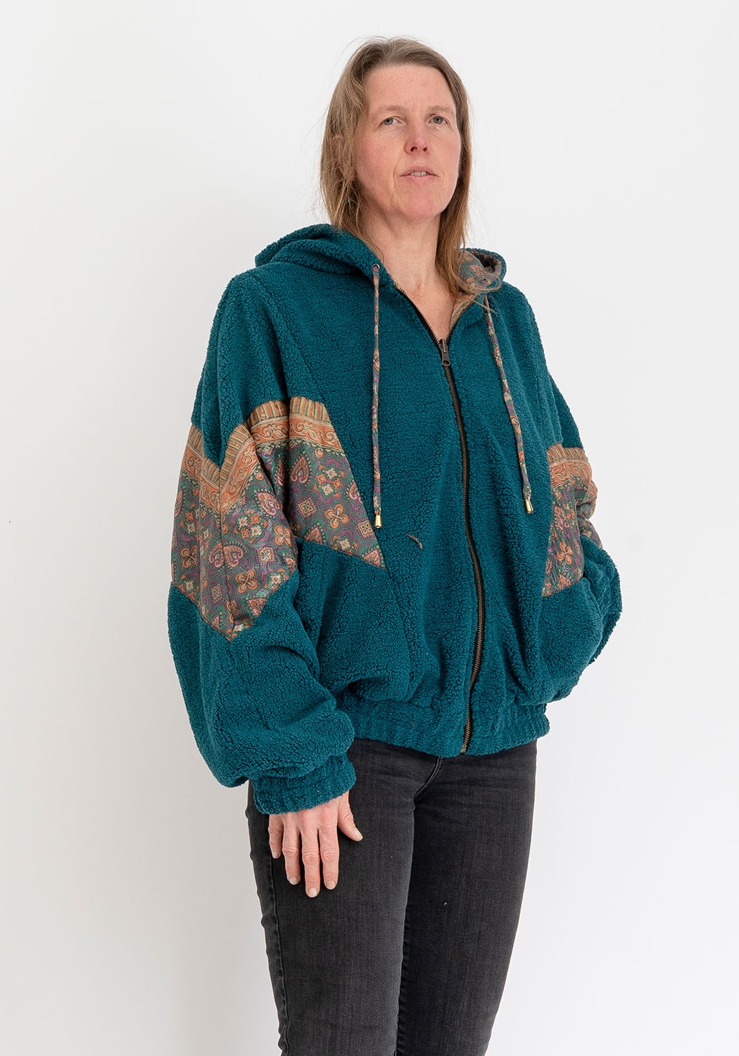 Wendbare Oversize Teddyjacke mit Petrol-Ton