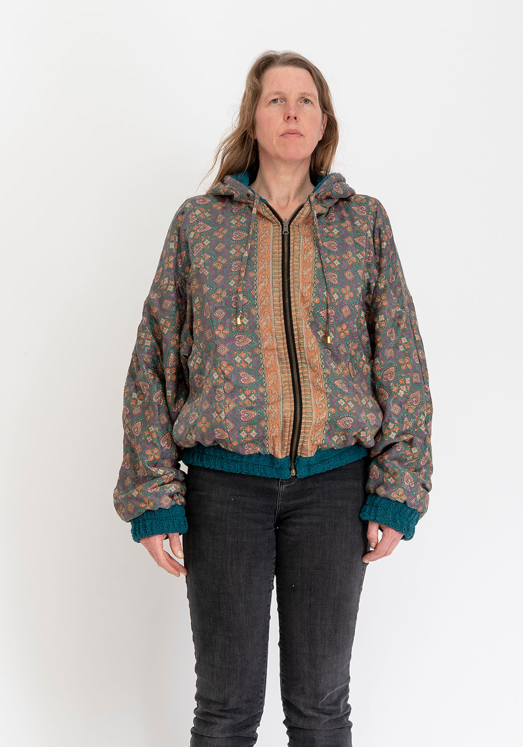 Wendbare Oversize Teddyjacke mit Petrol-Ton