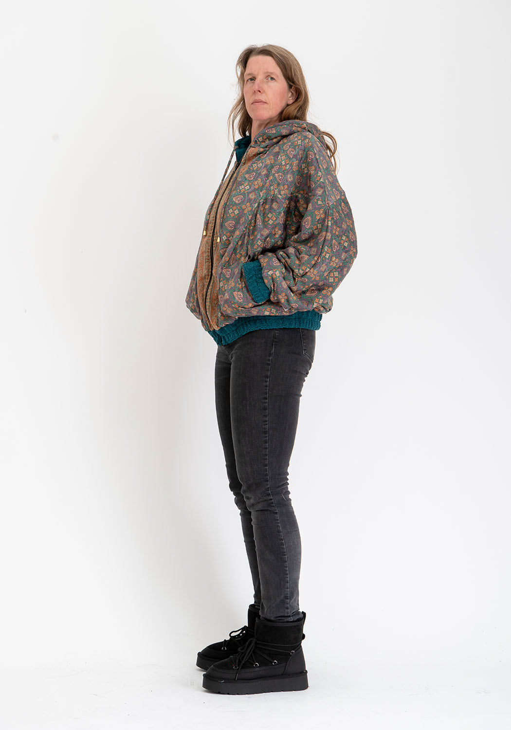 Wendbare Oversize Teddyjacke mit Petrol-Ton