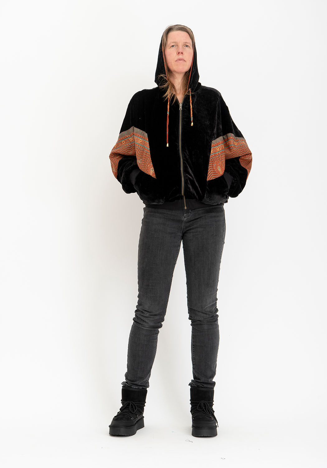 Samt Kontrast Jacke Reversibel
