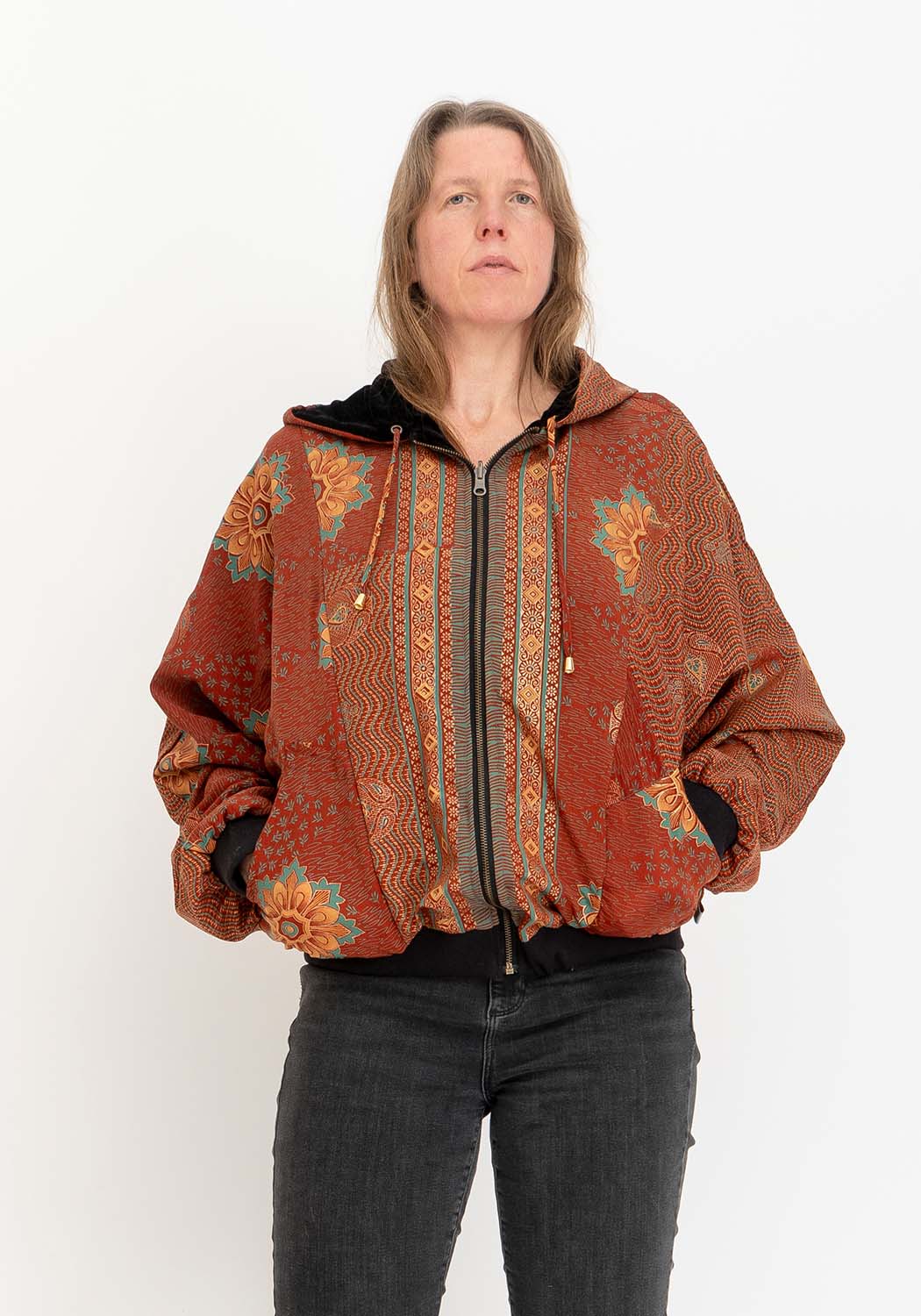 Samt Kontrast Jacke Reversibel