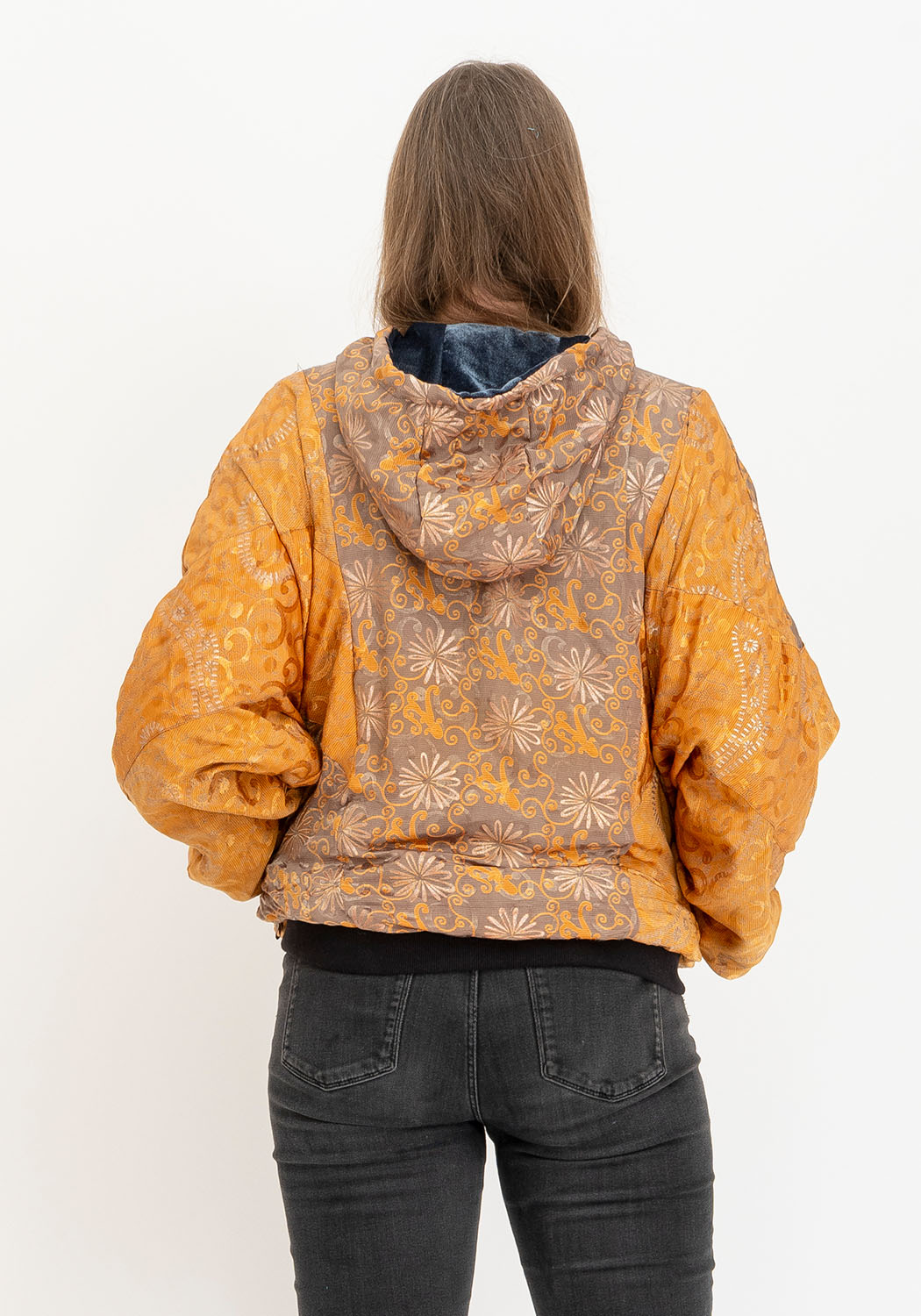 Minimalistische graue Samt Wendejacke mit Kapuze