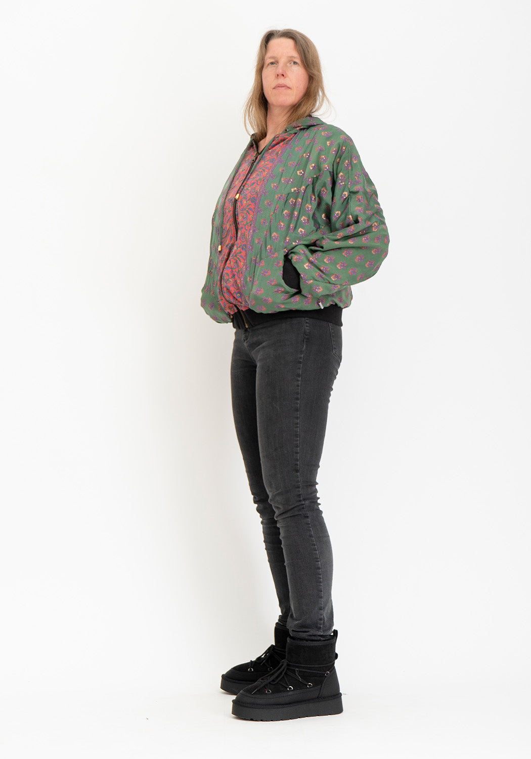 Petrol Samtjacke wendbar – grüner Botanical-Sari