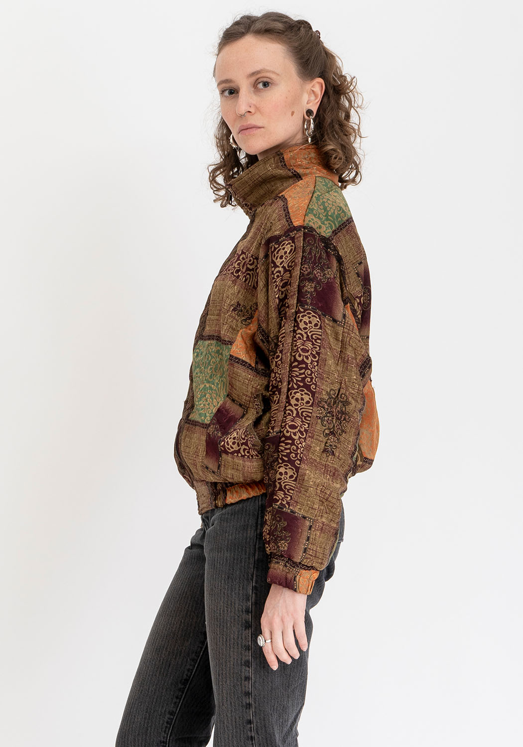 Indigoblaue Paisley Vintage-Sari Bomberjacke – Wendbar Unisex