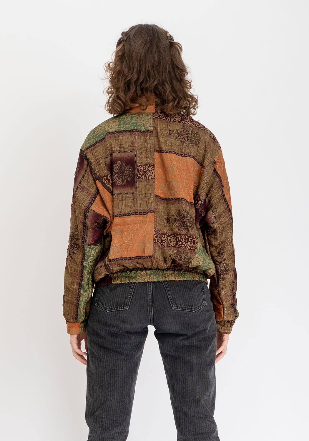 Indigoblaue Paisley Vintage-Sari Bomberjacke – Wendbar Unisex