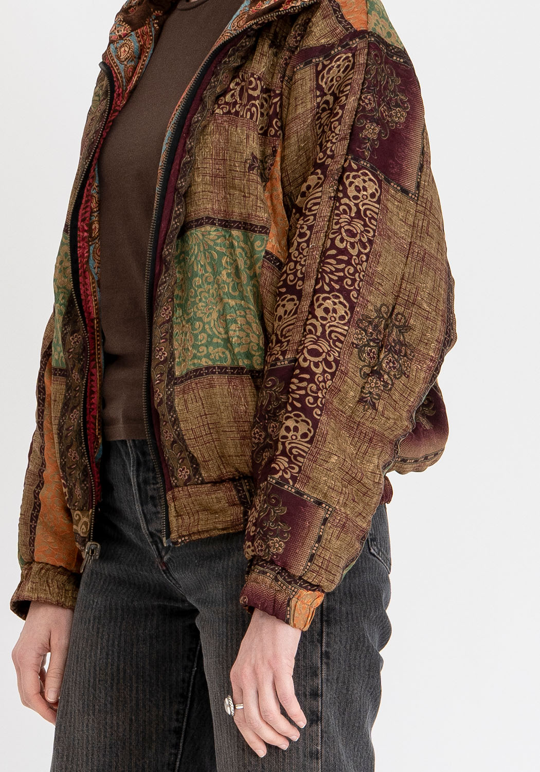 Indigoblaue Paisley Vintage-Sari Bomberjacke – Wendbar Unisex