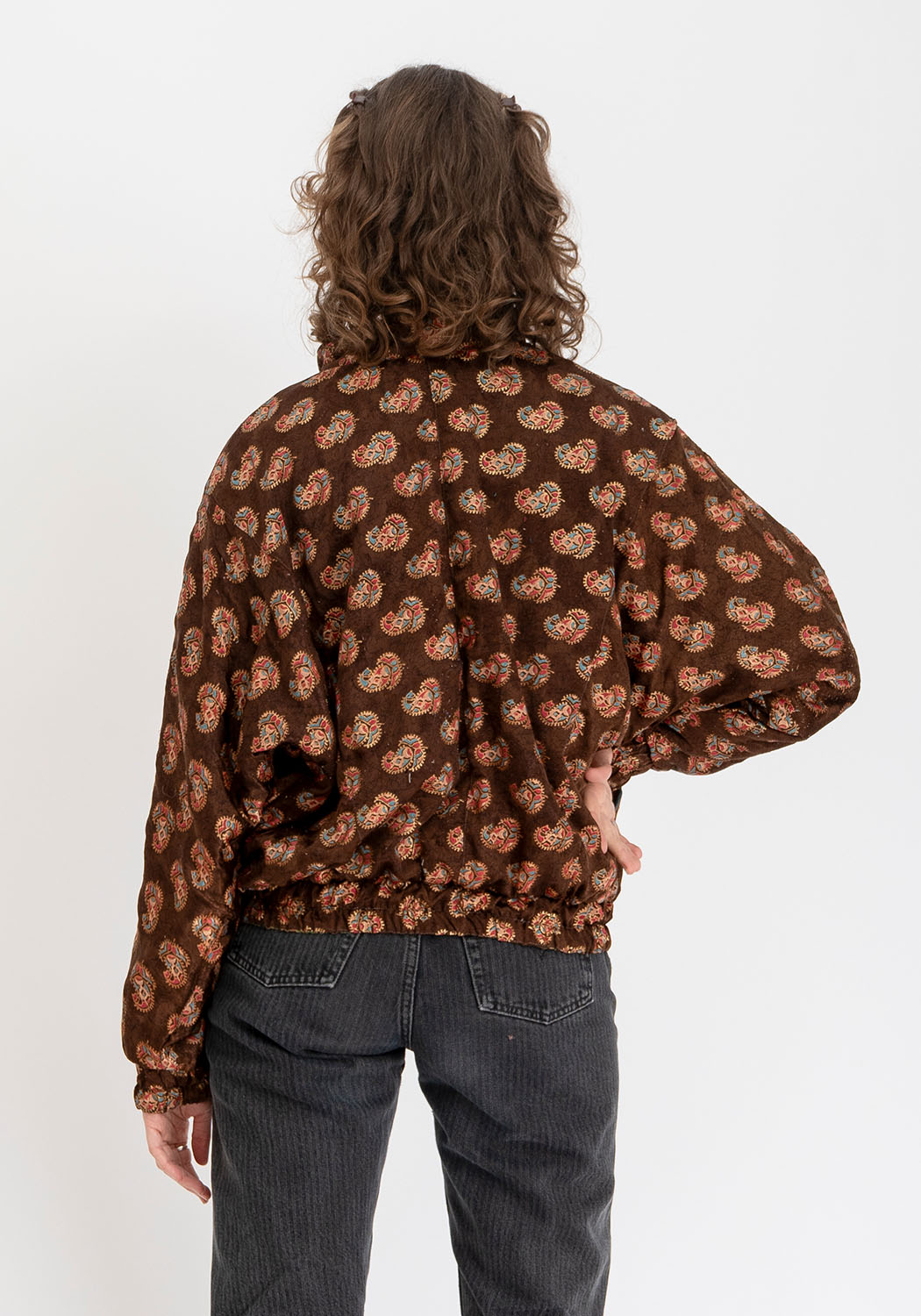 Indigoblaue Paisley Vintage-Sari Bomberjacke – Wendbar Unisex