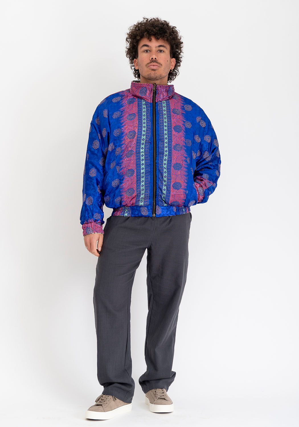 Türkis-blaue &amp; bronzefarbene wendbare Vintage-Sari Bomberjacke