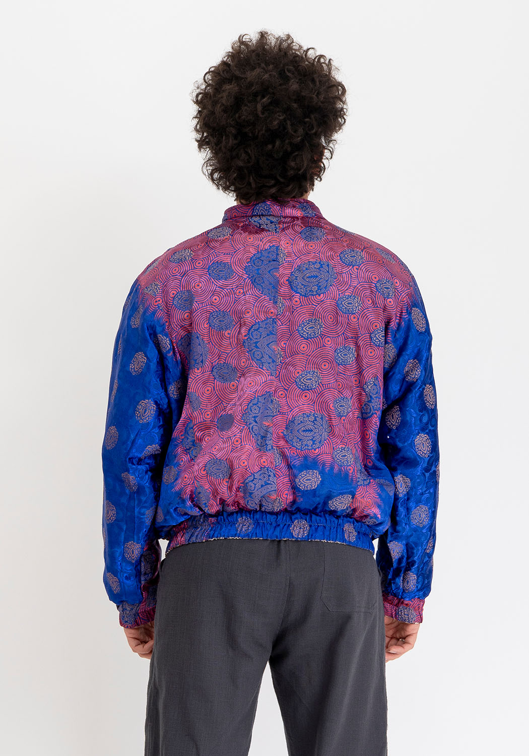 Türkis-blaue &amp; bronzefarbene wendbare Vintage-Sari Bomberjacke