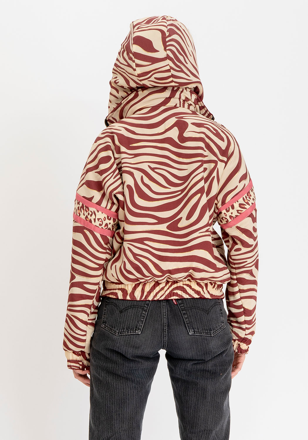 Wendbare Cropped Winterjacke mit Animal Print in Dunkelrot