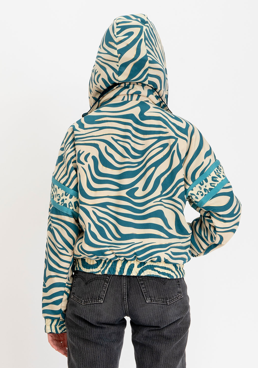 Wendbare Cropped Winterjacke mit Animal Print in Petrol
