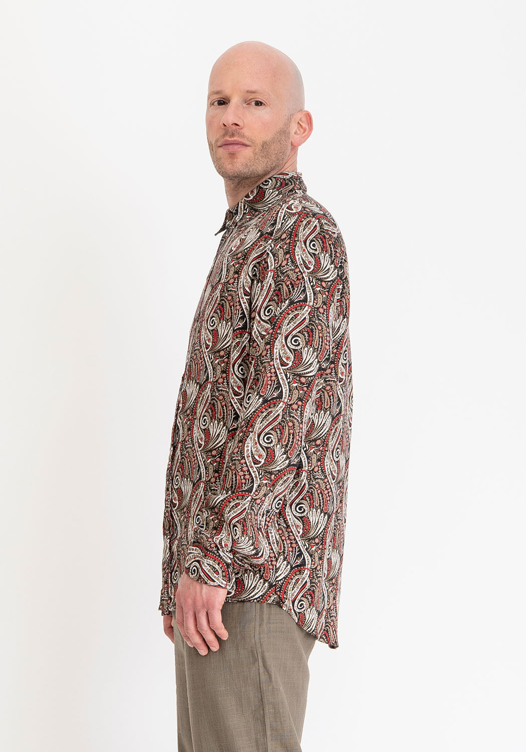 Langarmhemd aus Viskose mit Ornamentprint in Rot