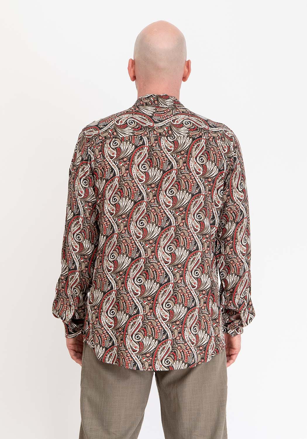 Langarmhemd aus Viskose mit Ornamentprint in Rot