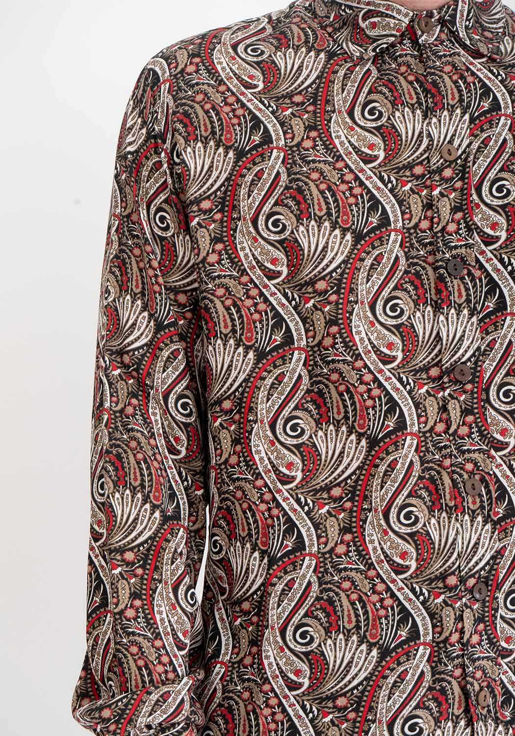 Langarmhemd aus Viskose mit Ornamentprint in Rot